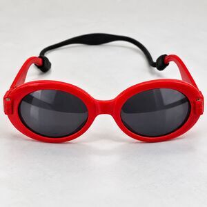 Dog Sunglasses Red Oval Dark Lens Adjustable Strap Small Medium Pet Goggles
